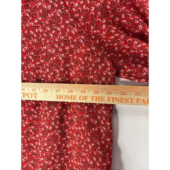GAP Red & White Dainty Floral Chiffon Long Sleeve Mock Neck Ruffle Blouse M - Picture 4 of 11